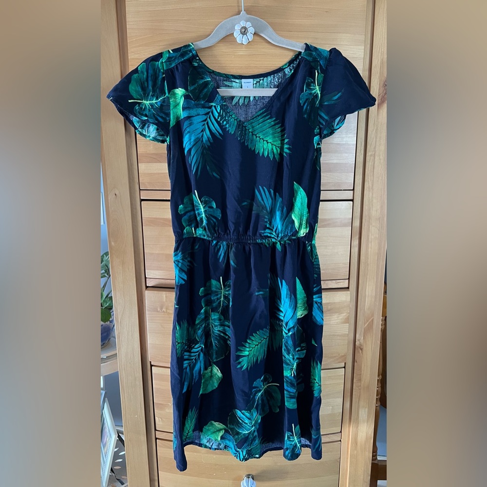 Old Navy Palm Print Elastic Waist Dress size small